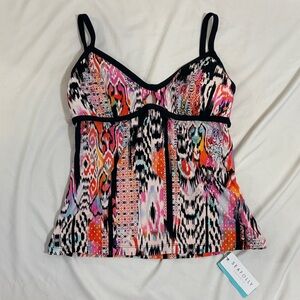 NWT Seafolly Kasbah High Neck Tankini Swim Tank Top in Nectarine Wild Print, 10